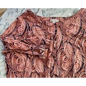 Westport 3X Shirt Top Women Paisley  Roll Tab Sleeves Buttons